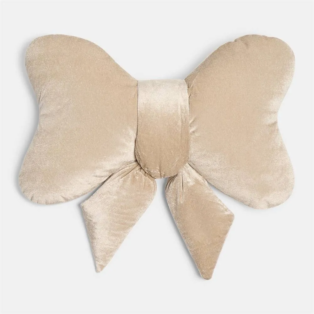 Kelvenix natural Bow Shaped Cushion Velvet Decorative Filled in Beige