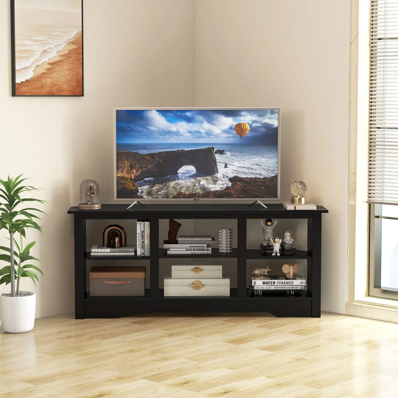 Costway 147cm TV Stand for TVs up to 65 Inches Media Entertainment Center-Black in Black 3