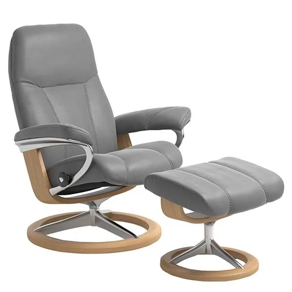 Stressless Consul Medium Signature Chair and Stool Batick Wild Dove A  - Barker & Stonehouse