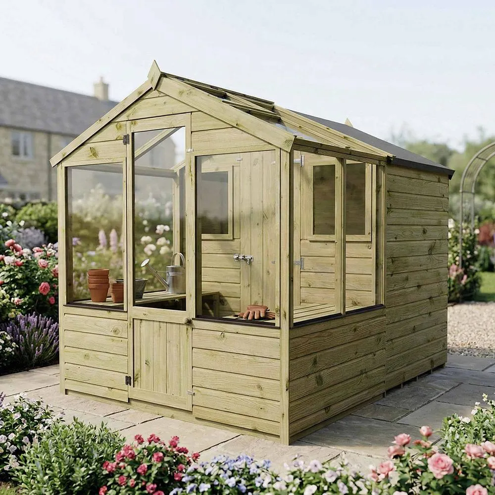 Mercia Traditional Apex Greenhouse/Shed Combo - L245.8 x W201 x H205.8 cm in Brown 4