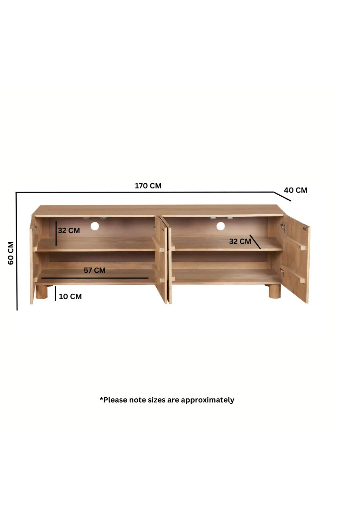 IH Design Ajmer Solid Wood Large Low Board Tv Cabinet in Brown 6