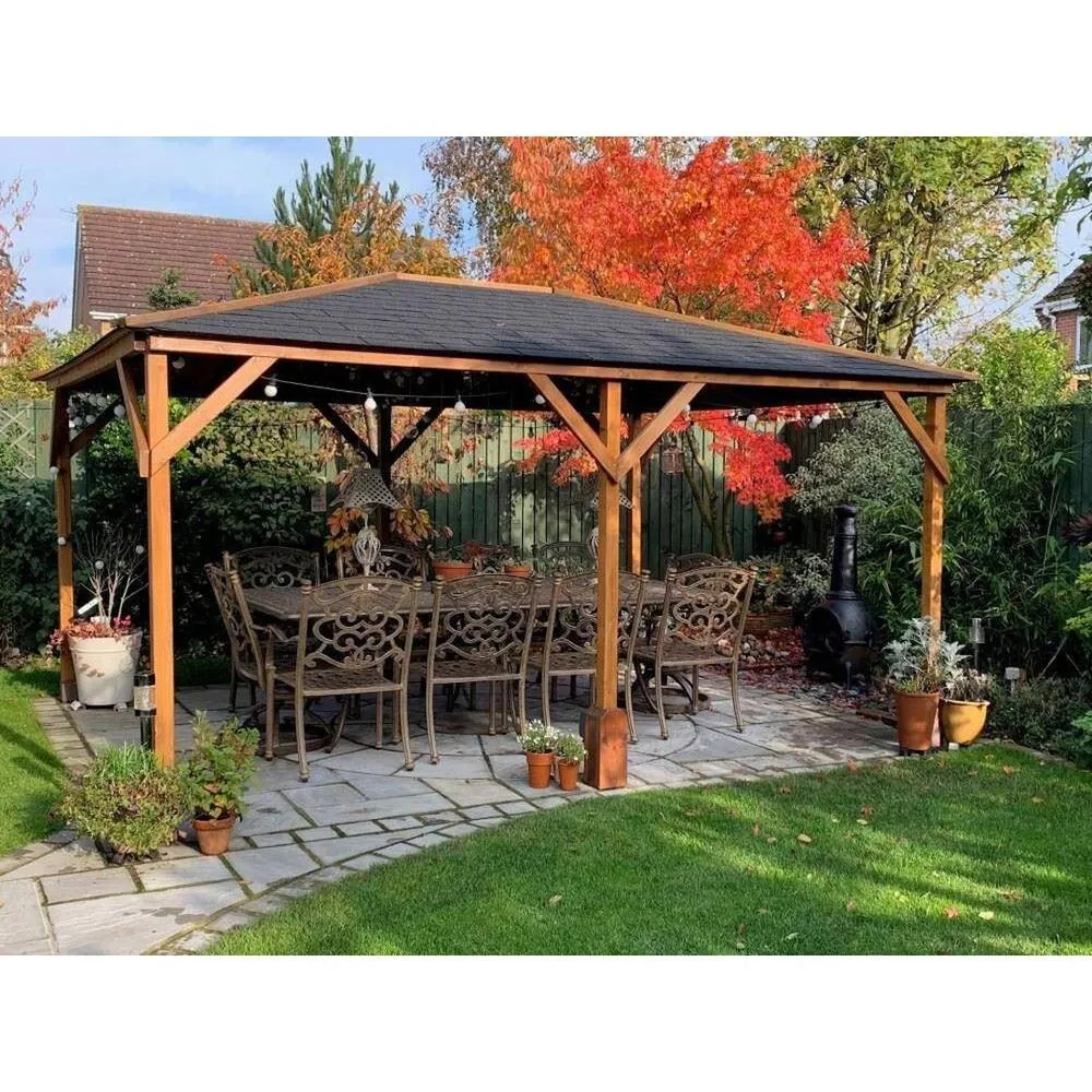 Dunster House Heavy Duty Wooden Gazebo 4x3m Pressure Treated Roof Shingles Utopia 430 in Brown 4