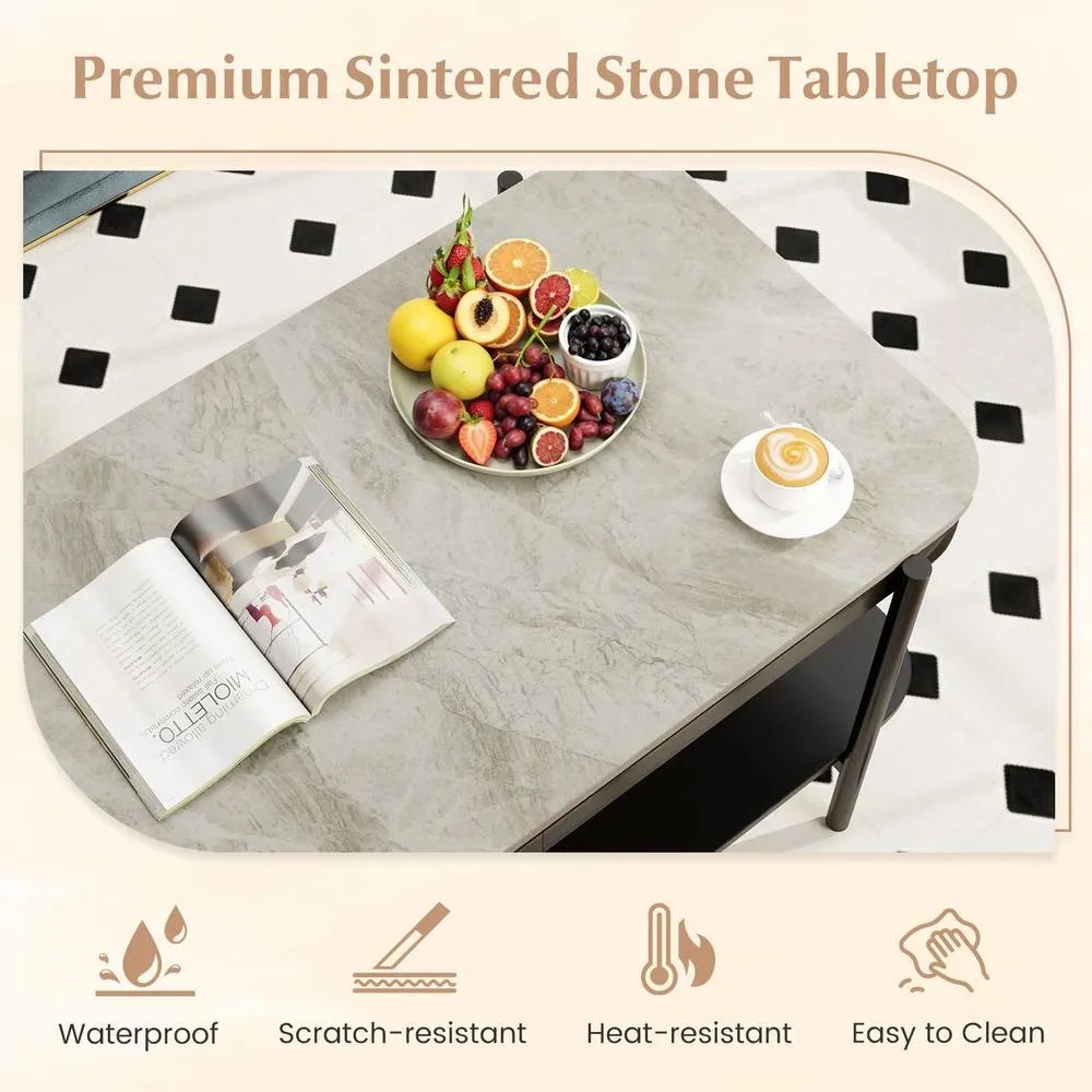 Costway Modern Rectangular Coffee Table 2-Tier Center Table in Grey 3