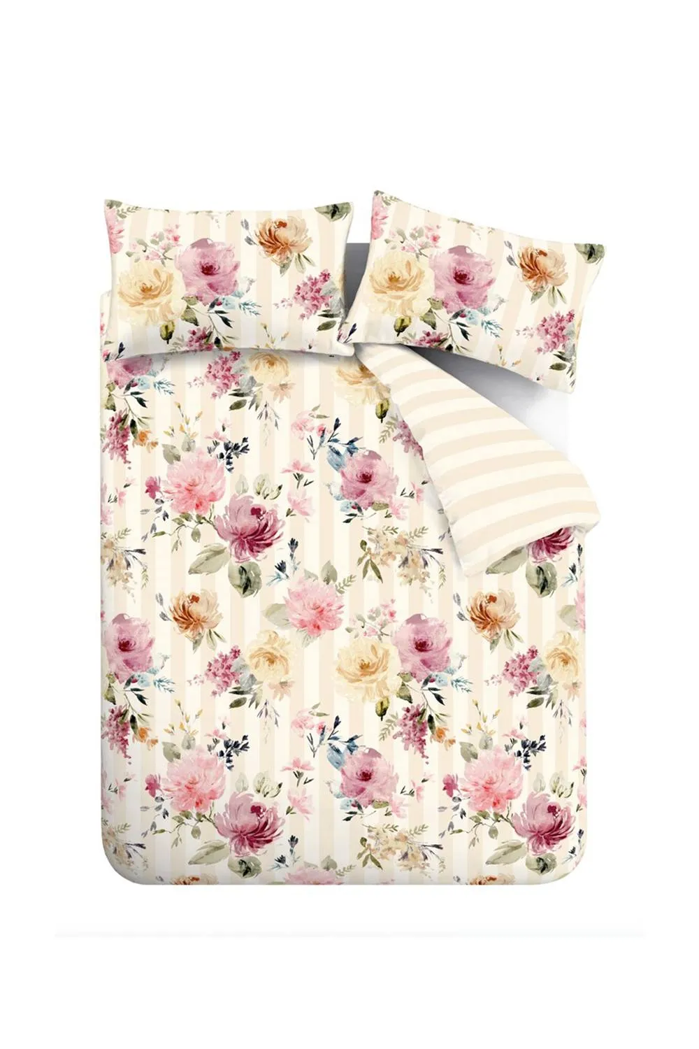 Catherine Lansfield Floral Stripe So Soft Reversible Duvet Cover Set in Cream 5