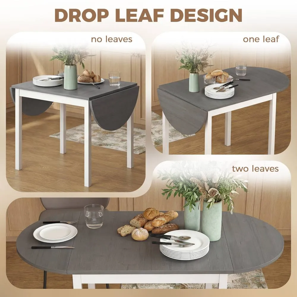 HOMCOM Foldable Dining Table, Solid Wood Drop Leaf Table, Grey 5