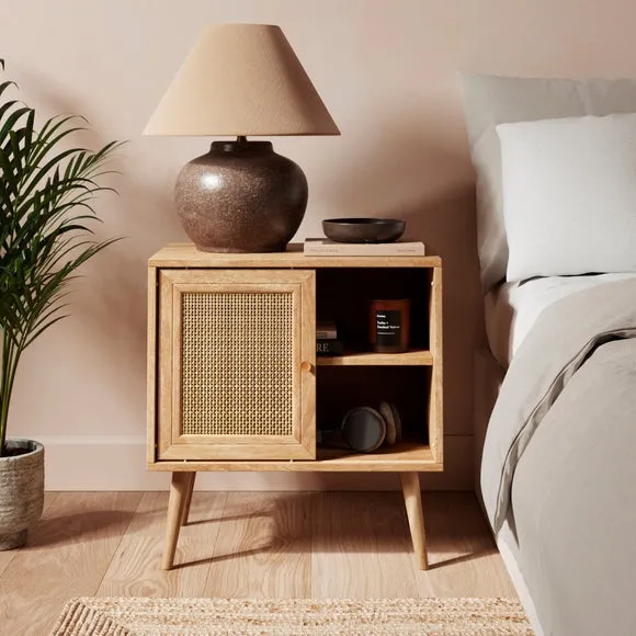 Jordyn Wide Bedside Table, Mango Wood Effect 1