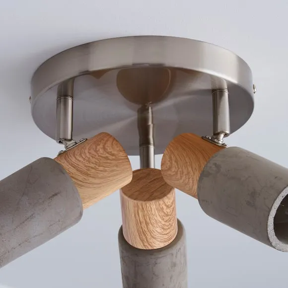 Inka Concrete Wood Effect 3 Light Semi Flush Spotlight 4