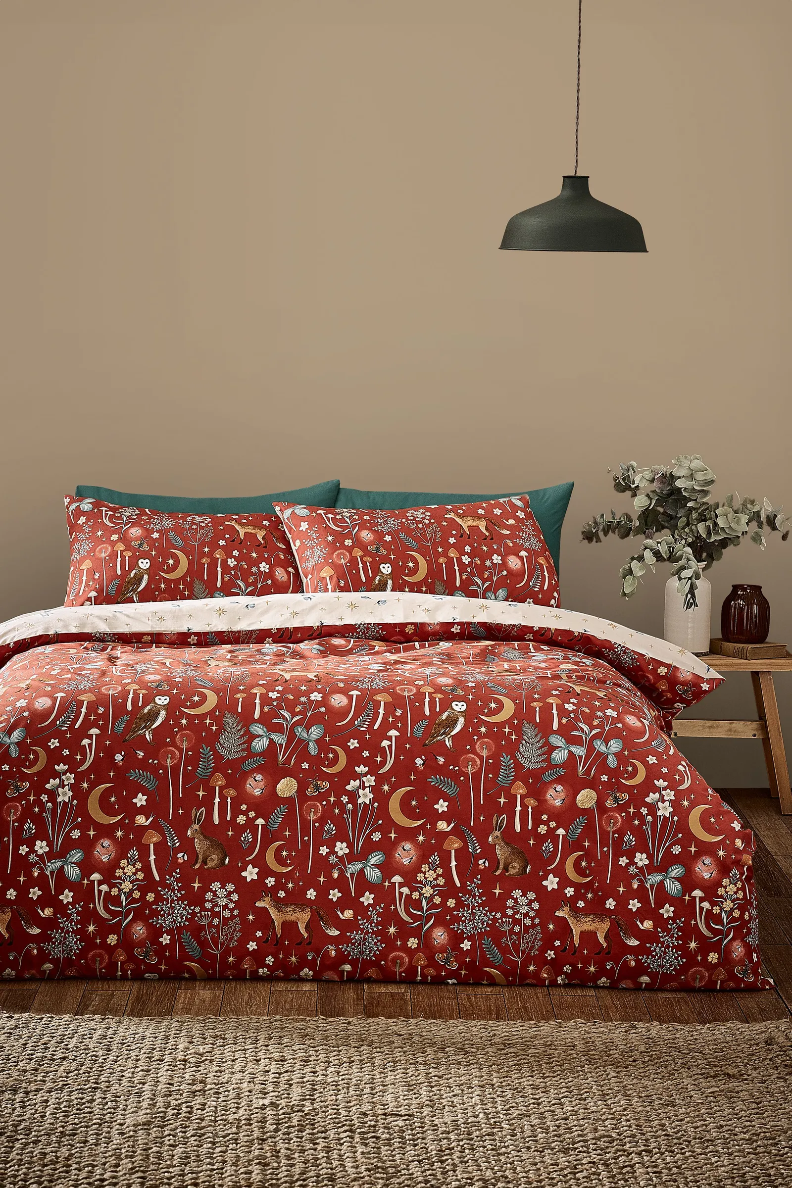 Catherine Lansfield 'Enchanted Twilight Animals' Reversible Duvet Cover Set in Burnt Orange 1