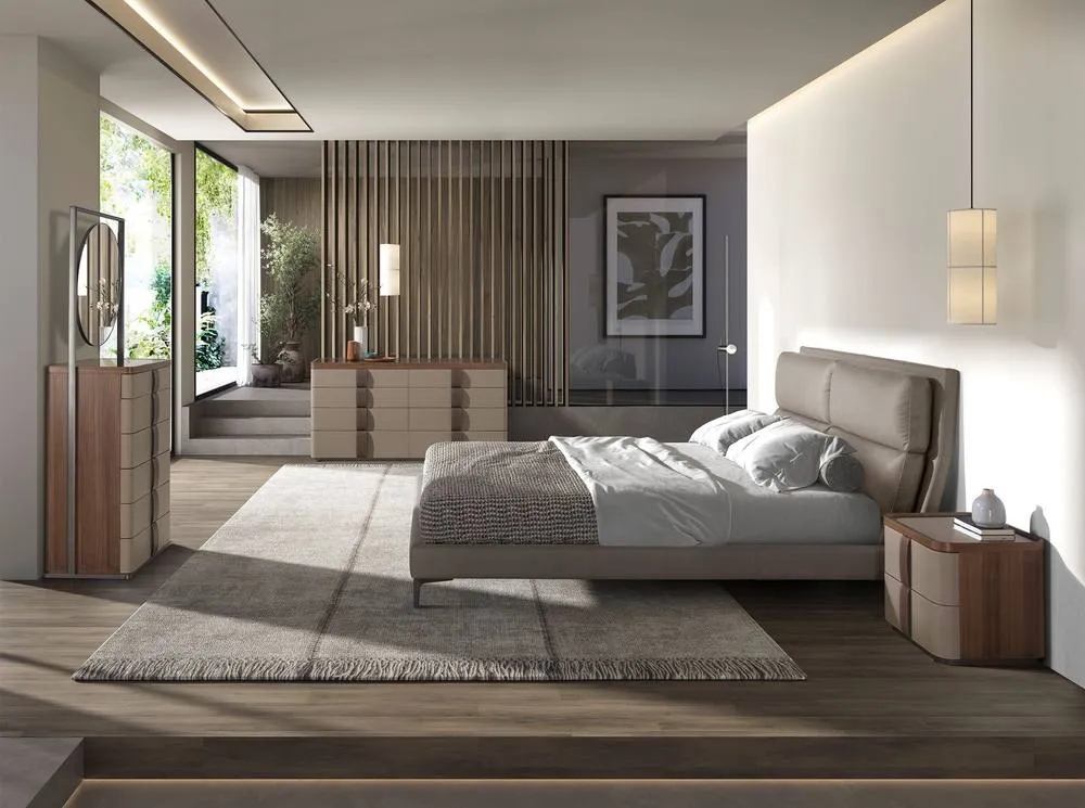 Angel Cerda Double Bed, Mink Leatherette, 160 x 200 cm Mattress in Taupe 4