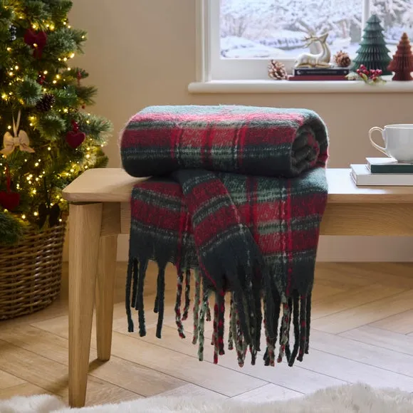 Tartan Faux Mohair Throw Blanket 130cm x 180cm