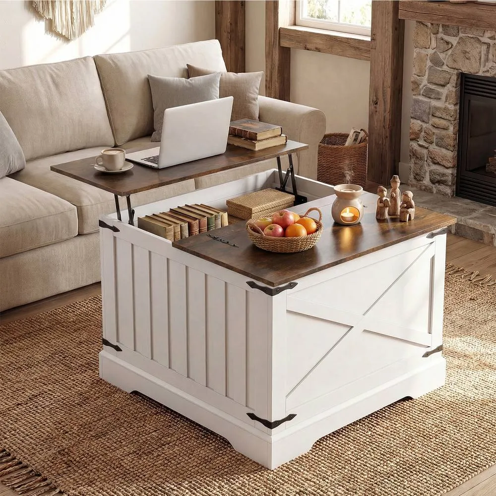 Costway Lift Top Coffee Table 80CM Square Center Table w/Storage Compartment in Brown 3