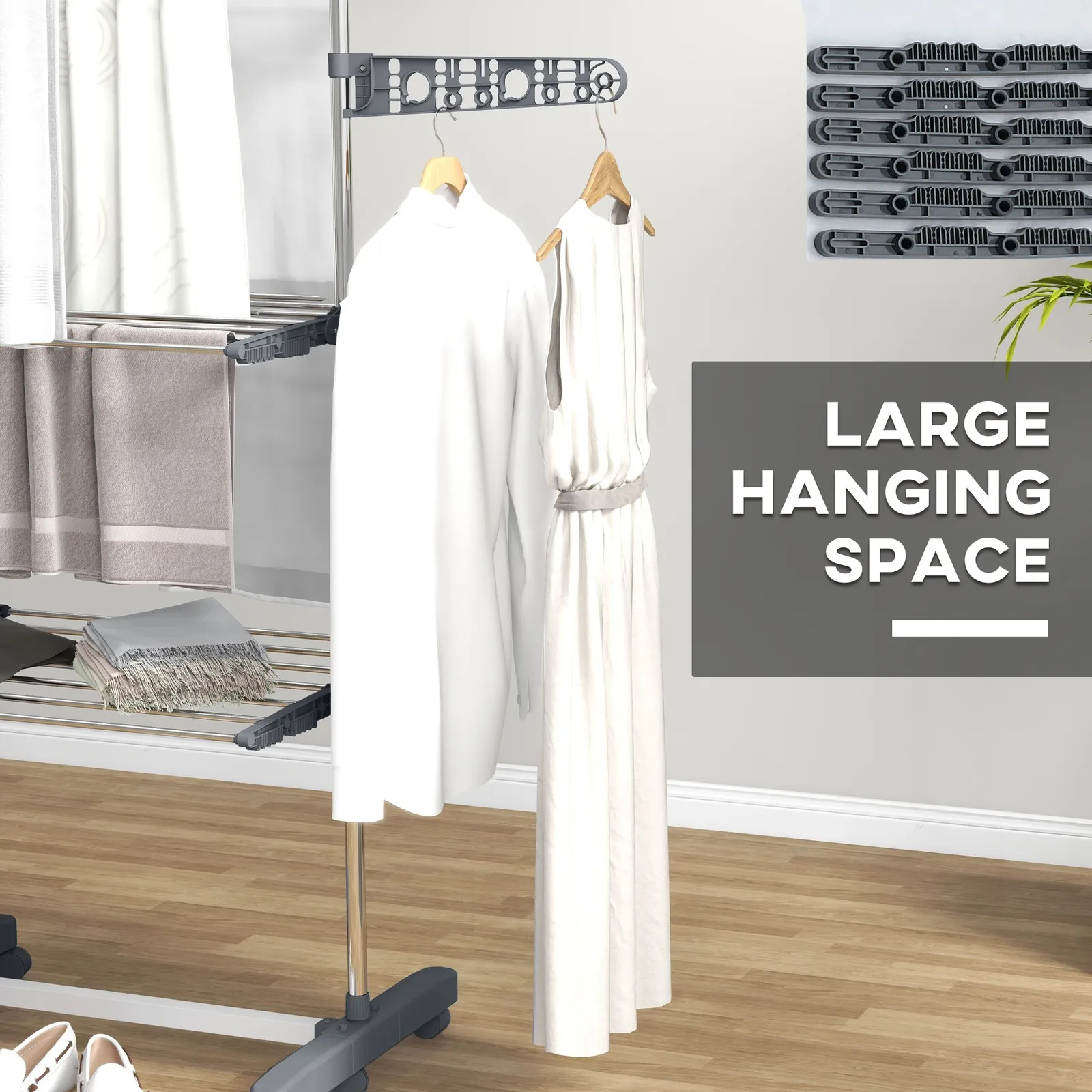 HOMCOM Large Clothes Airer Stainless Steel Clothes Drying Rack in Grey 5