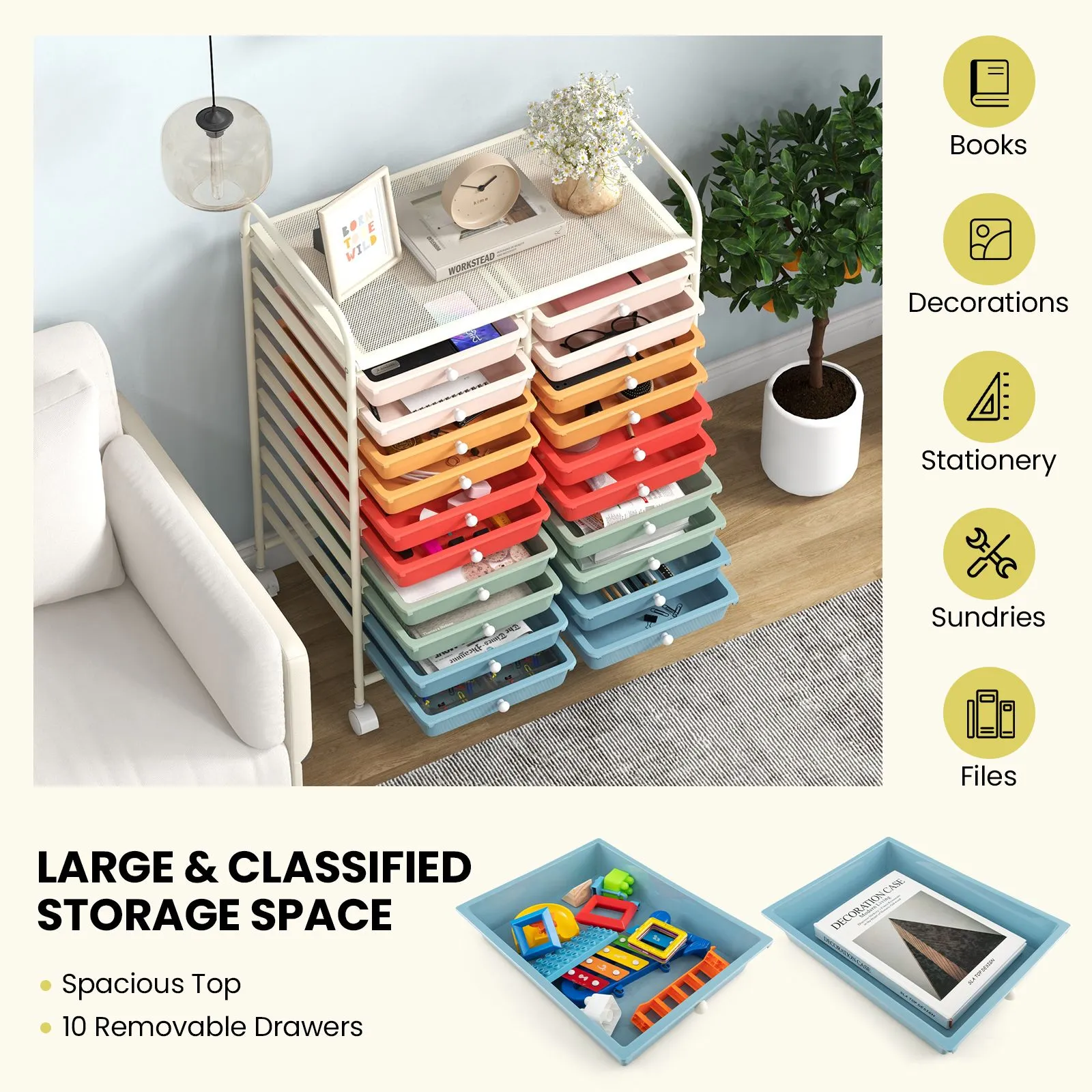 Costway 20 Drawers Storage Trolley Mobile Rolling Utility Cart Home Office Organizer 4