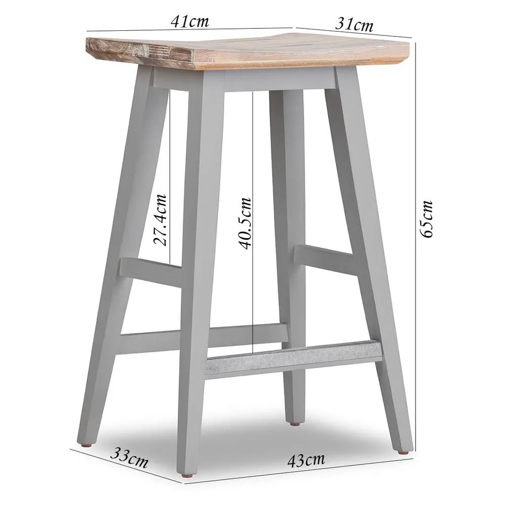 Statement Furniture Florence Bar Stool, Acacia Hardwood Rectangular Seat in Light Grey 3