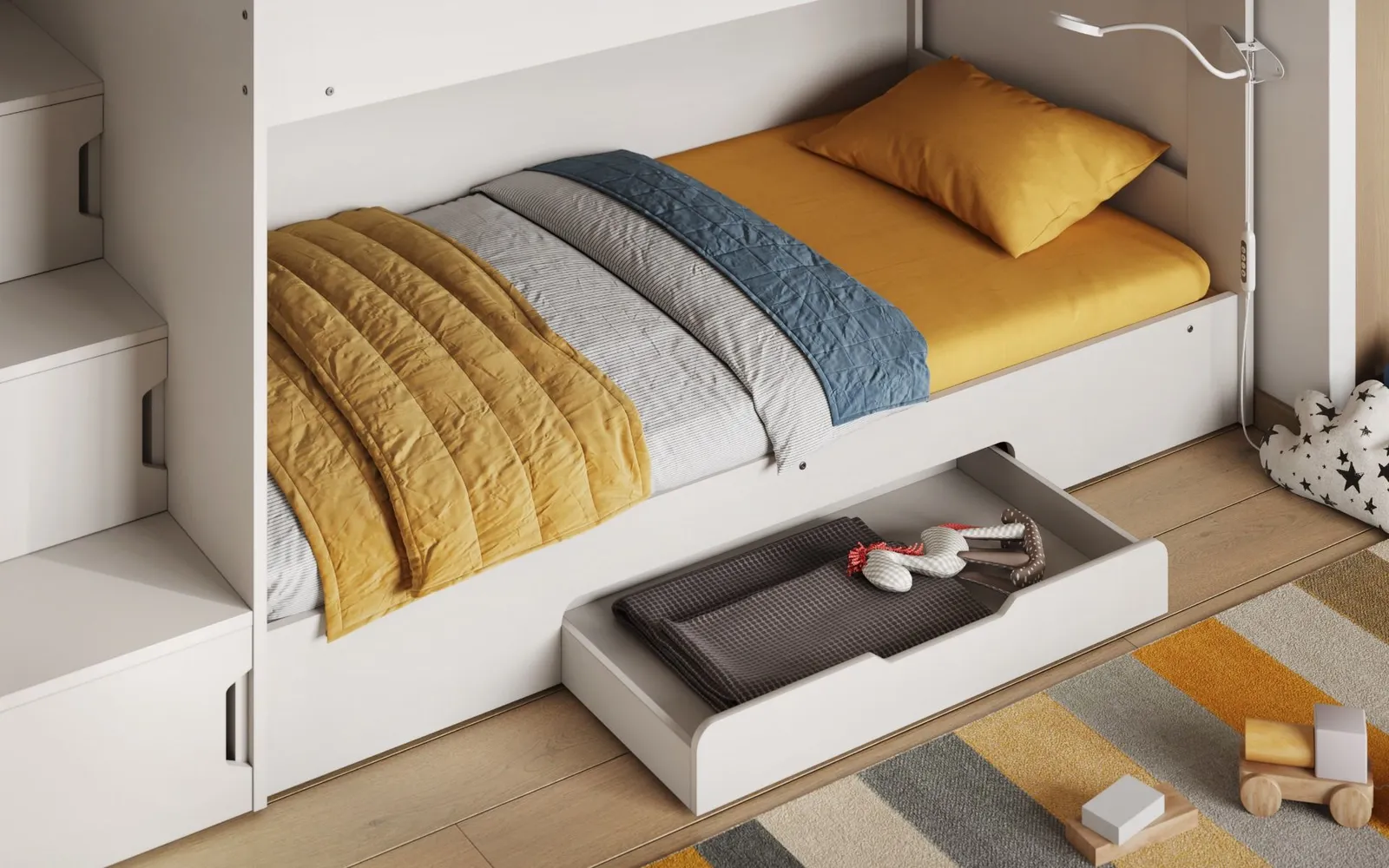 Flair Slick Staircase Bunk Bed with Storage in White 4