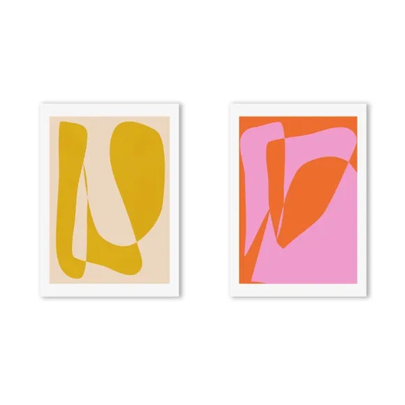 East End Prints Set of 2 Yellow and Pink Abstract by Apricot and Birch Prints 2
