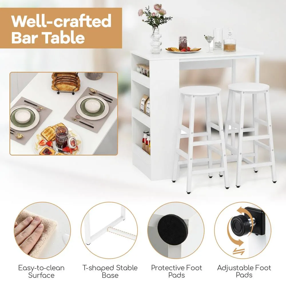 Costway 3-Piece Dining Table Set 91 cm Counter Height Bistro Table in White 2
