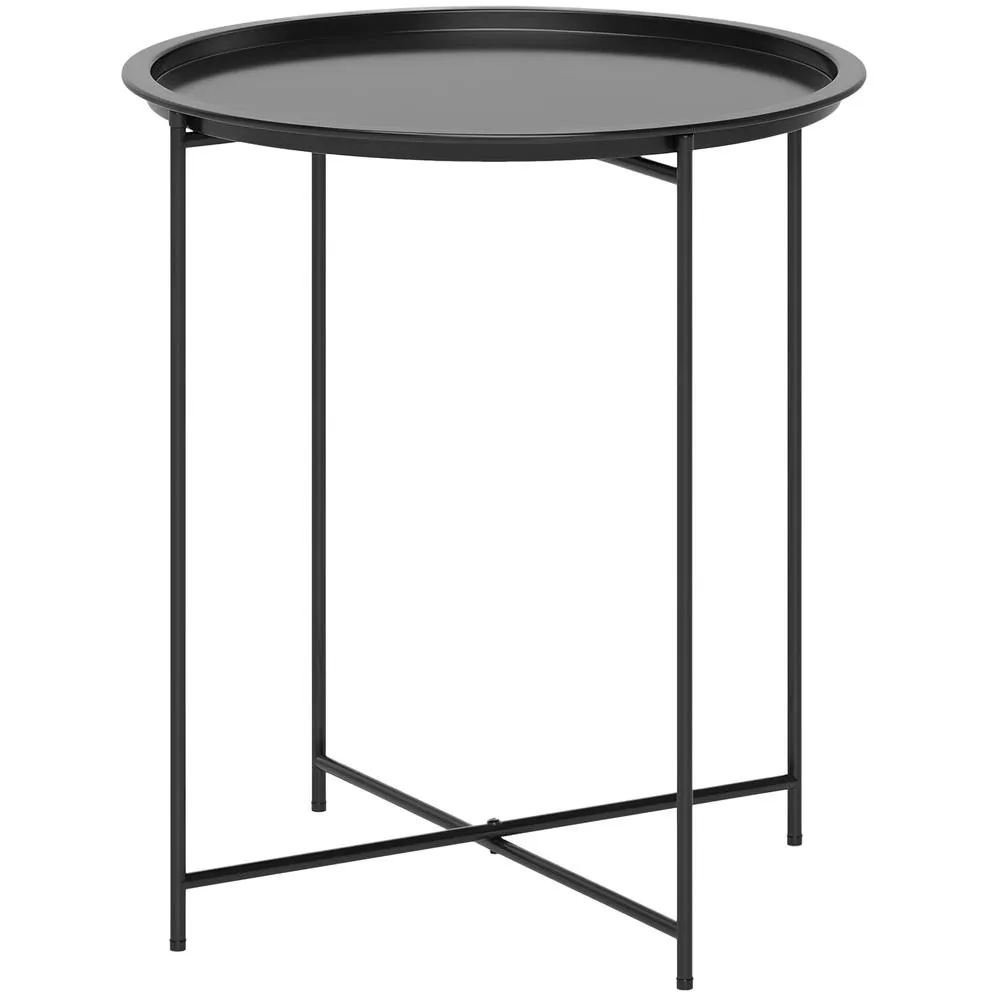 OUTSUNNY 46cm Round Garden Table Side Table with Removable Tray, Black 2