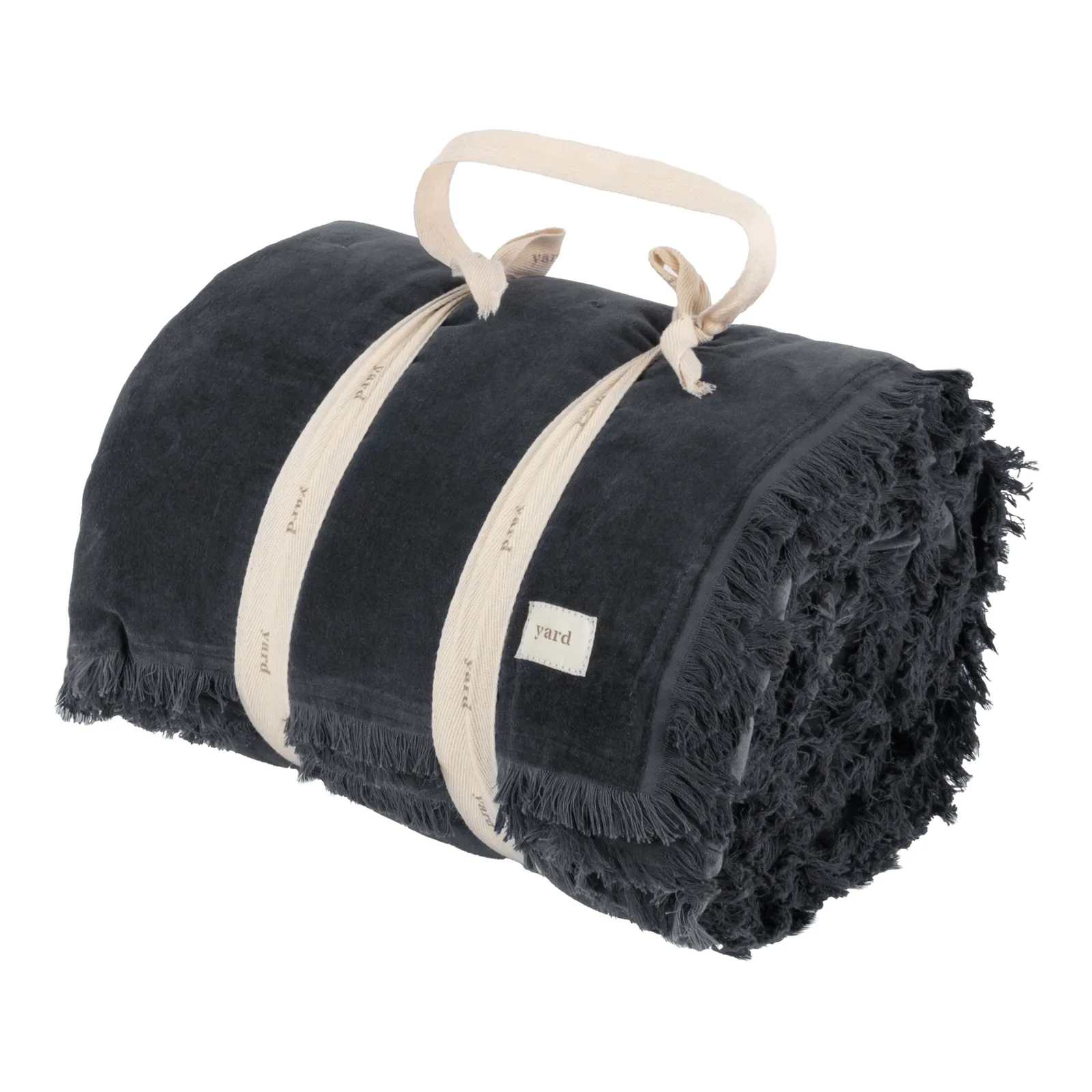 Yard Jaye Fringed Cotton Velvet Bedspread in Dark Blue 6