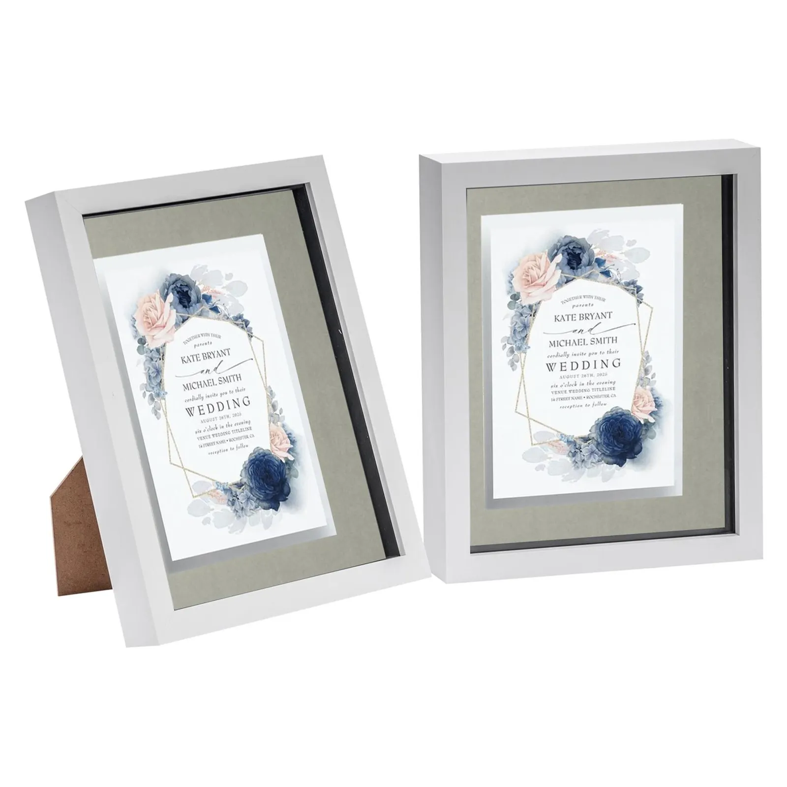 Nicola Spring 3D Box Photo Frames - 8 x 10" with 5 x 7" Mount - White Mount - Pack of 2