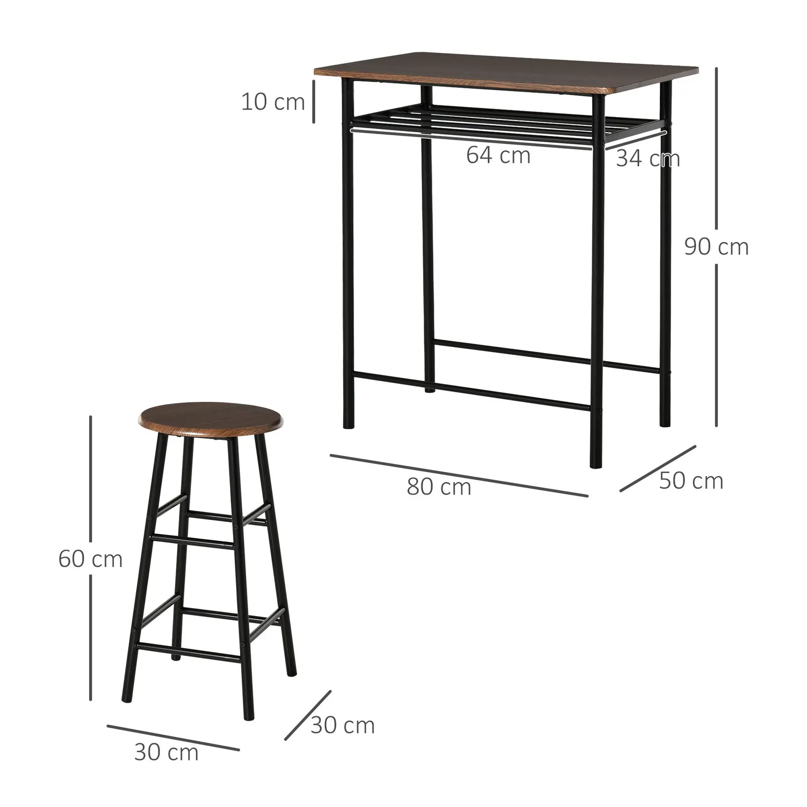 HOMCOM 3-Piece Dining Set with 2 Matching Chairs & 1 Table in Black 3