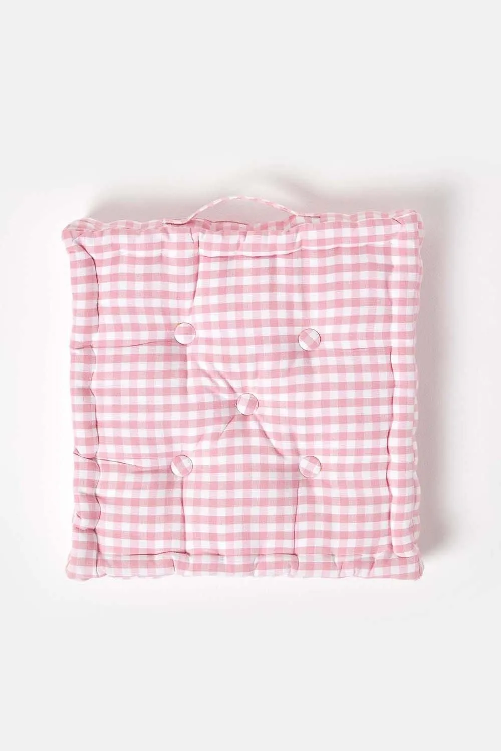Homescapes Cotton Gingham Check Floor Cushion in Pink 3