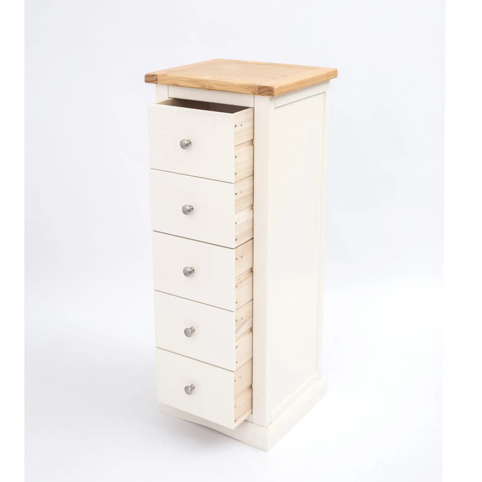 Cabinet Bits Castelli 5 Drawer Narrow Chest of Drawers Chrome Knob in Off-White 4
