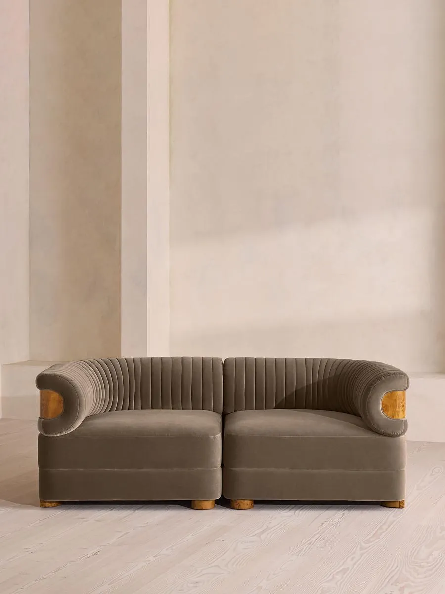 Caleb Modular Three Seater Sofa, Velvet, Taupe, Dark Burl
