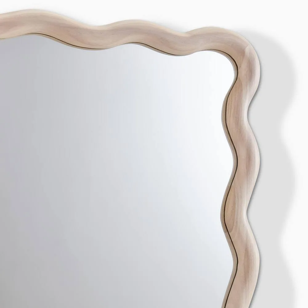 FurnitureboxUK Damaris Wood Medium 90x60cm Wavy Rectangle Wall Mirror in Light Brown 6