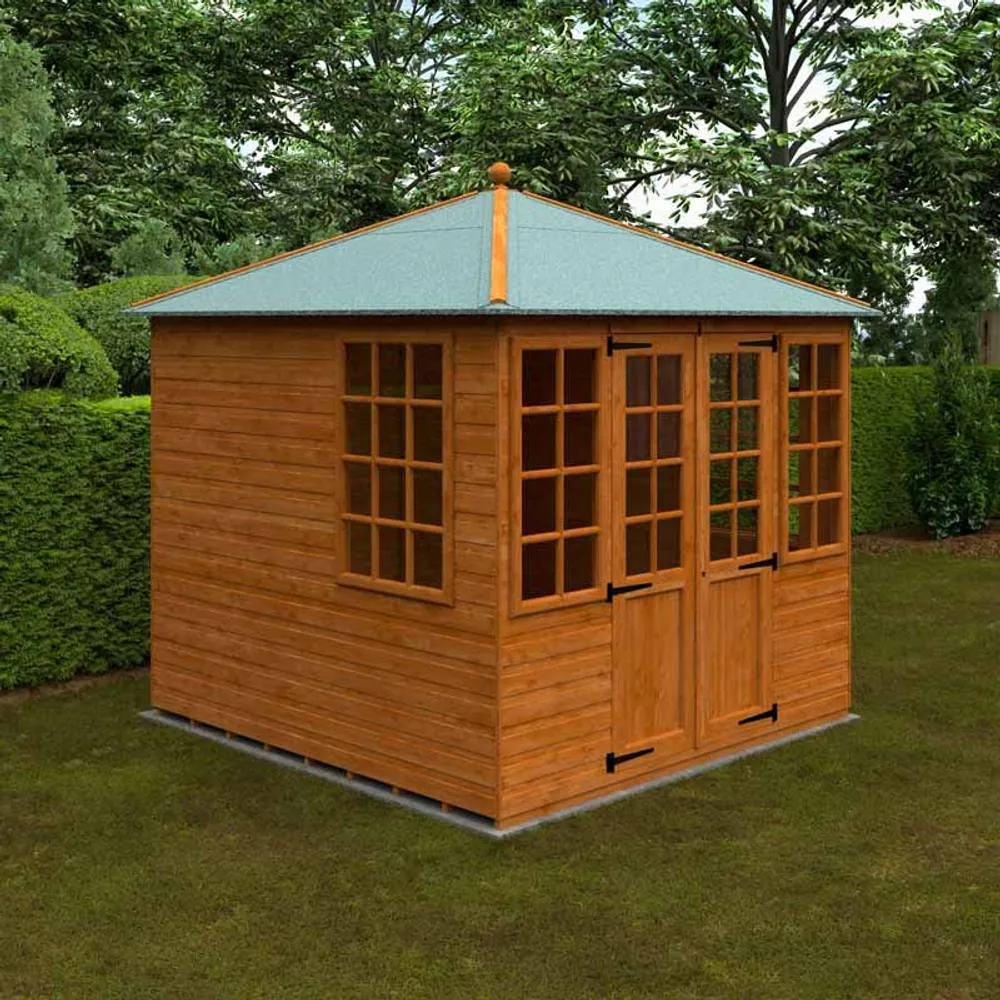 Buttercup Farm 8 x 8 Feet Georgian Pyramid 12mm Shed - Solid Wood/Softwood/Pine in Burnt Orange 2