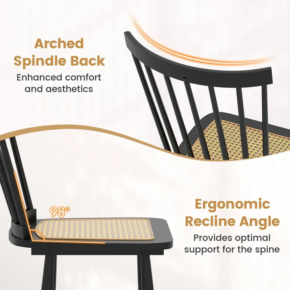 Costway 2PCS Windsor Dining Chair Wooden Chairs w/Spindle Back &PE Rattan Seat in Black 3