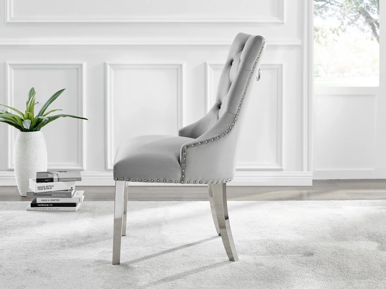 FurnitureboxUK Set of 2 Belgravia Soft Velvet Scoop Knockerback Dining Chairs in Grey 3