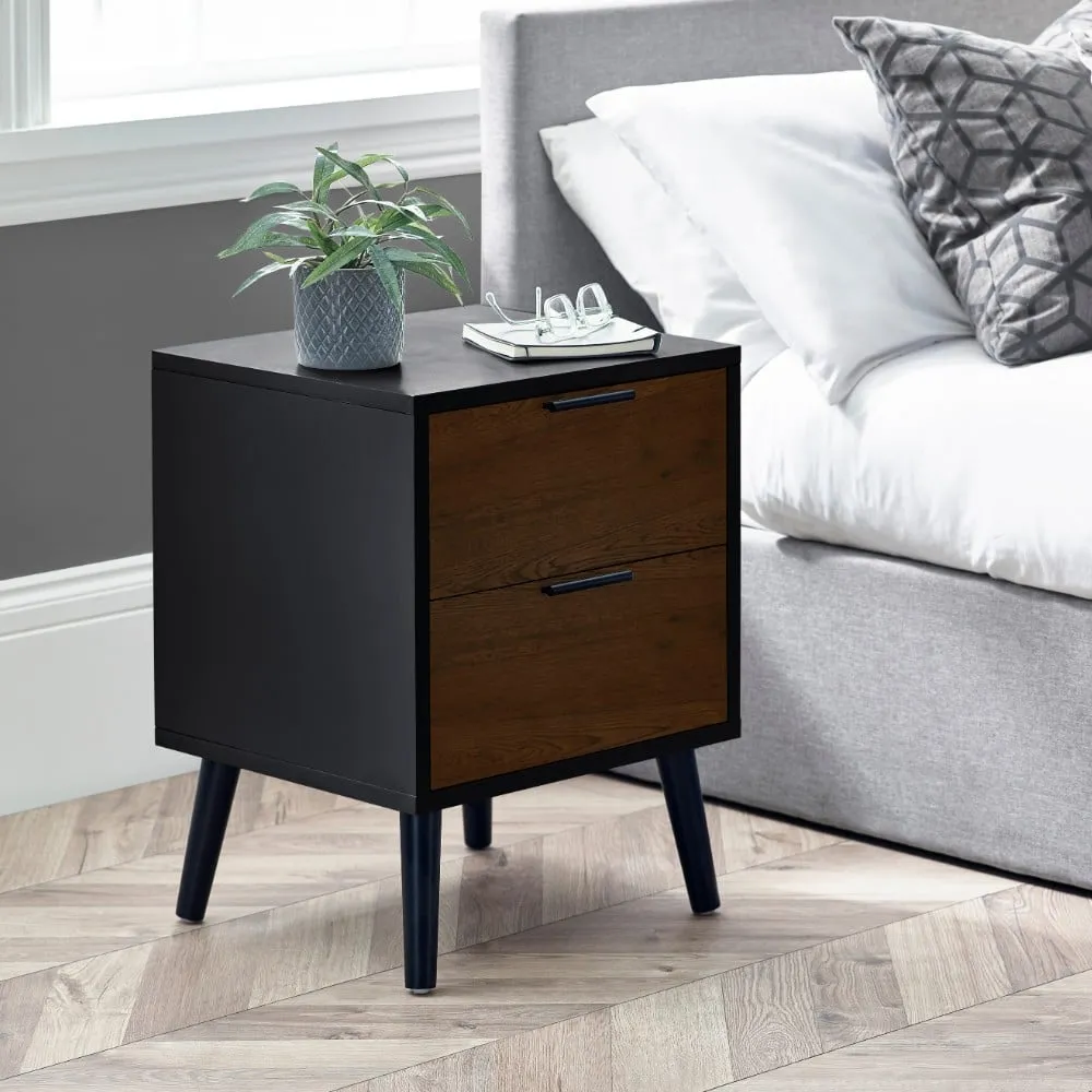 Alba – 2-Drawer Bedside Table – Walnut and Black – Lacquered MDF - Happy Beds