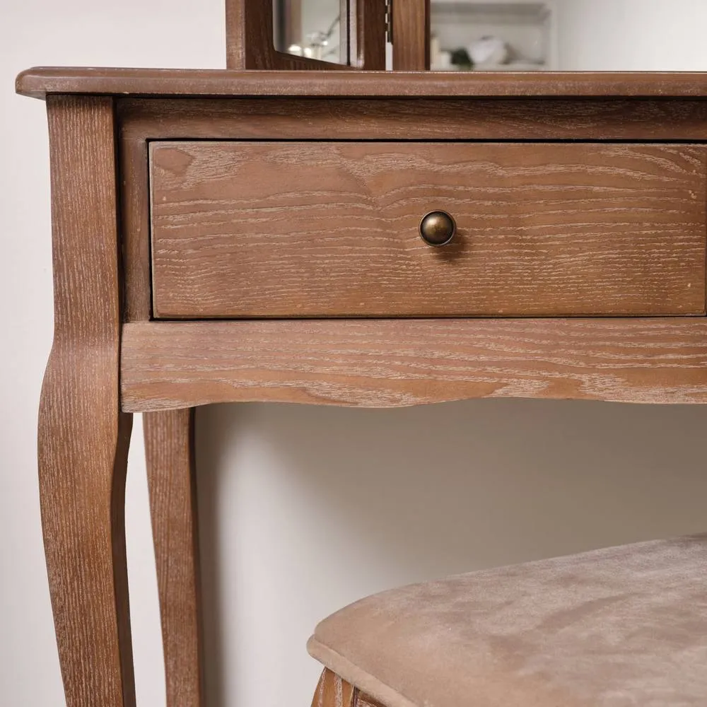 Melody Maison Dark Wood Dressing Table, Mirror & Stool Set - Ashwell Range in Dark Brown 3
