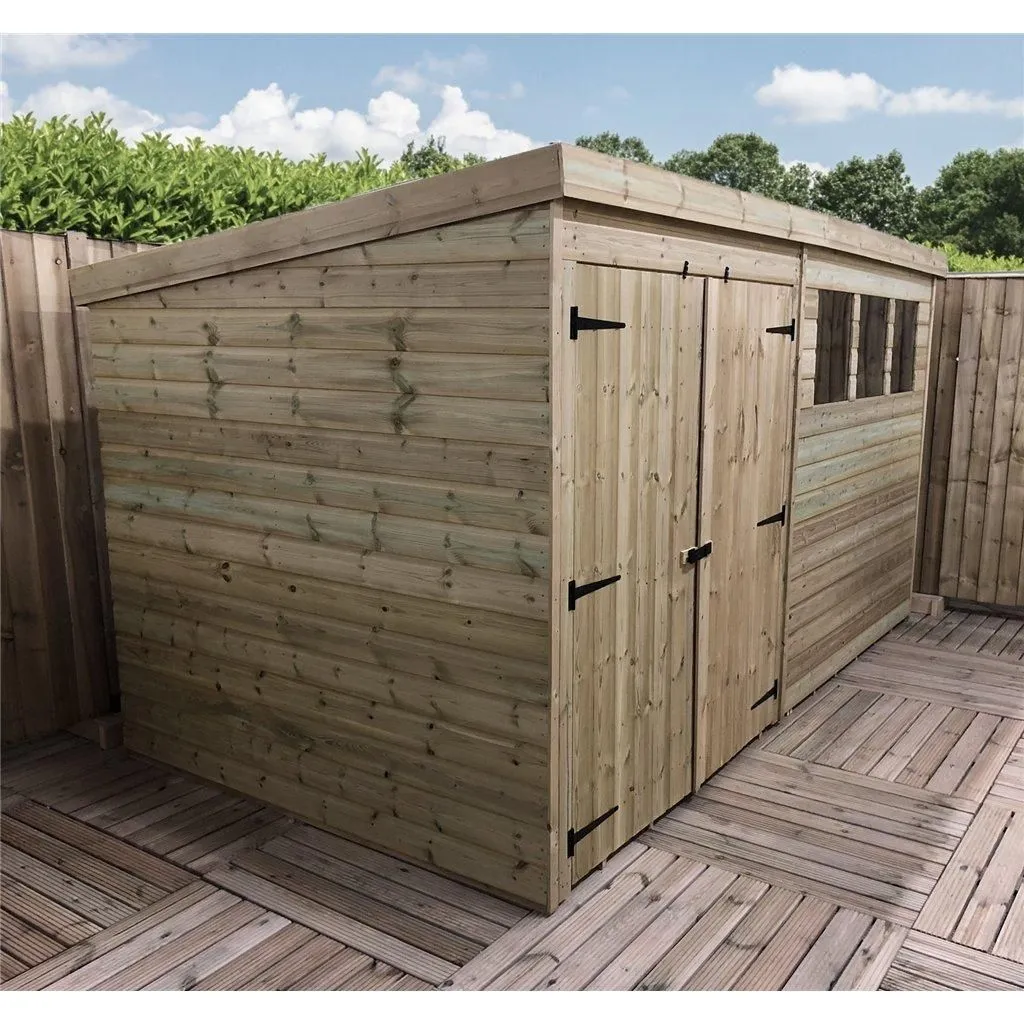 Marlborough 12 x 4 Pressure Treated Pent Garden Shed with Double Doors in Natural 4