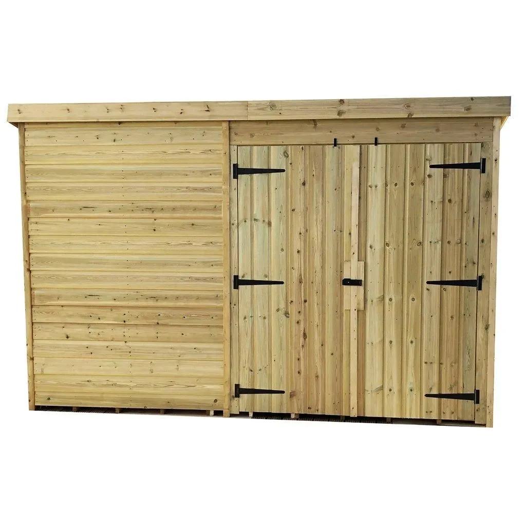 Marlborough 10 x 5 Pressure Treated Pent Garden Shed with Double Doors in Natural 2