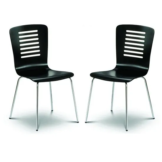 Brent Dining Chair In Black Lacquered With Chrome Legs In Pair