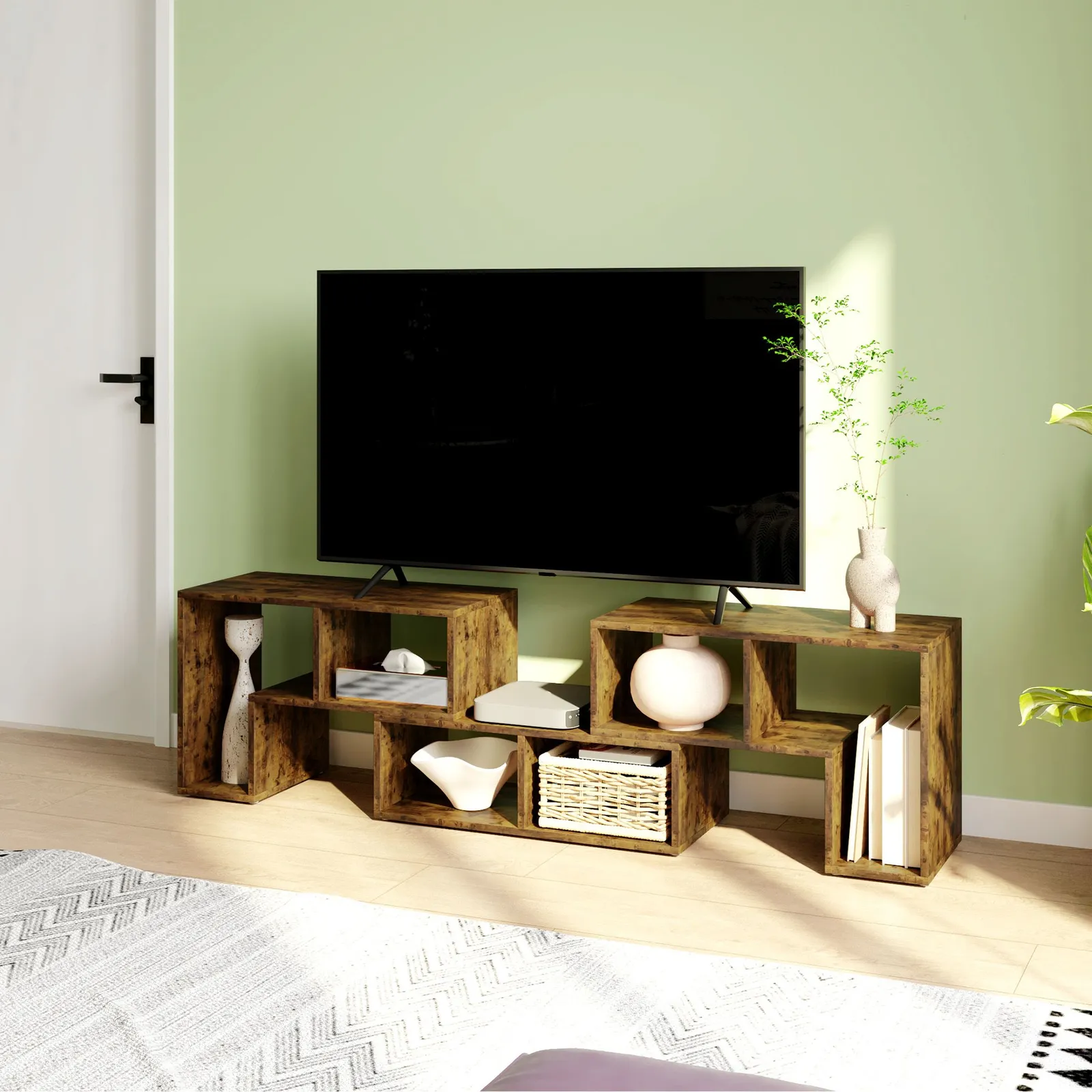 HOMCOM TV Unit for TVs up to 75 Inches, Free Combination TV Stand in Brown 2