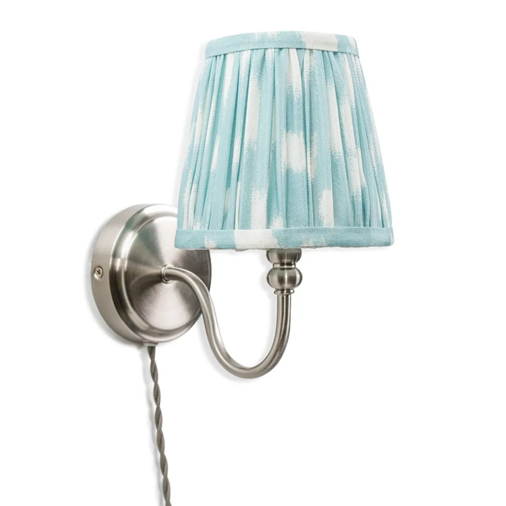 ValueLights Plug In Brushed Chrome Wall Light with Blue Pleated Fabric Tapered Lampshade 2