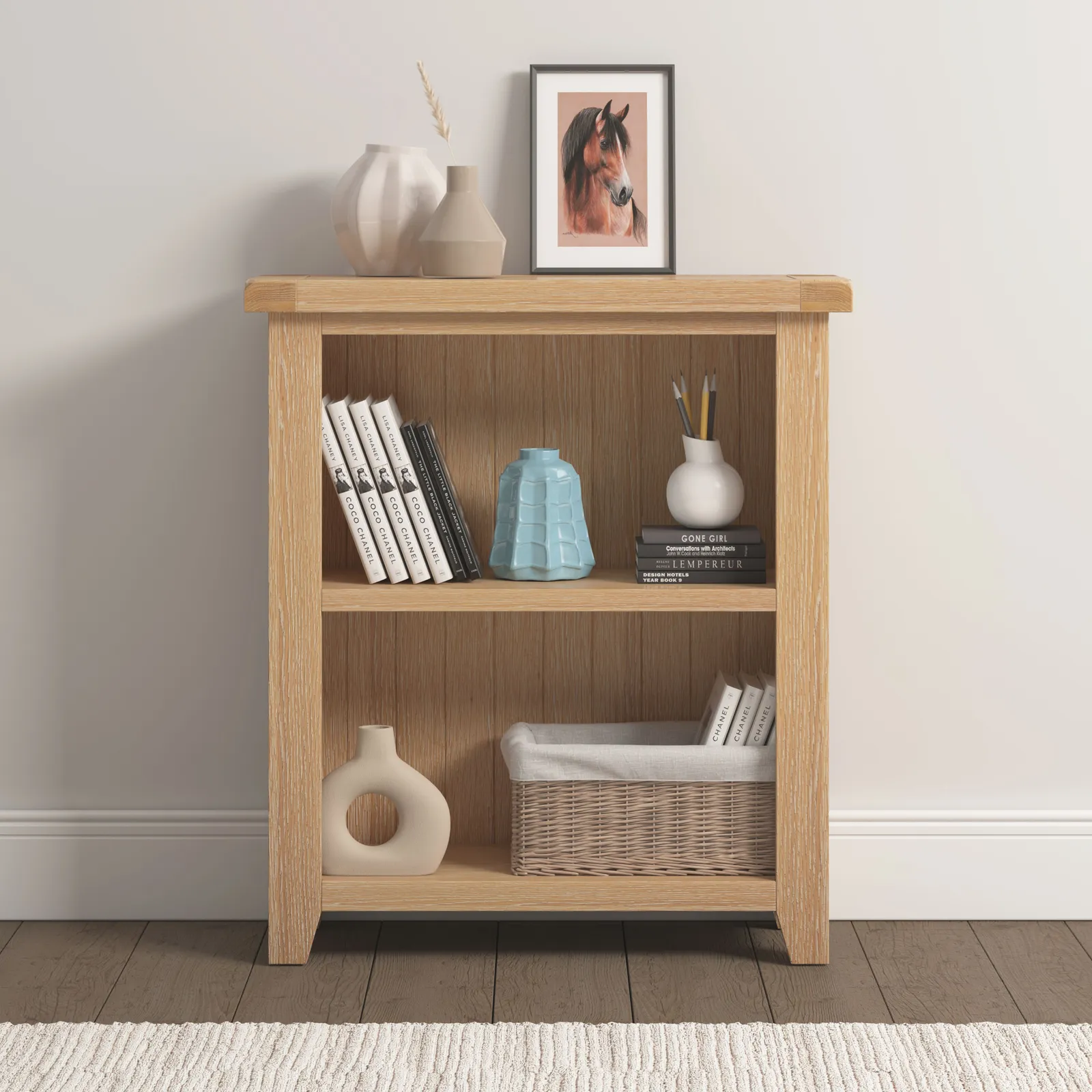 Seconique Windsor Natural Oak Low Bookcase (Fully Assembled) in Light Oak 1