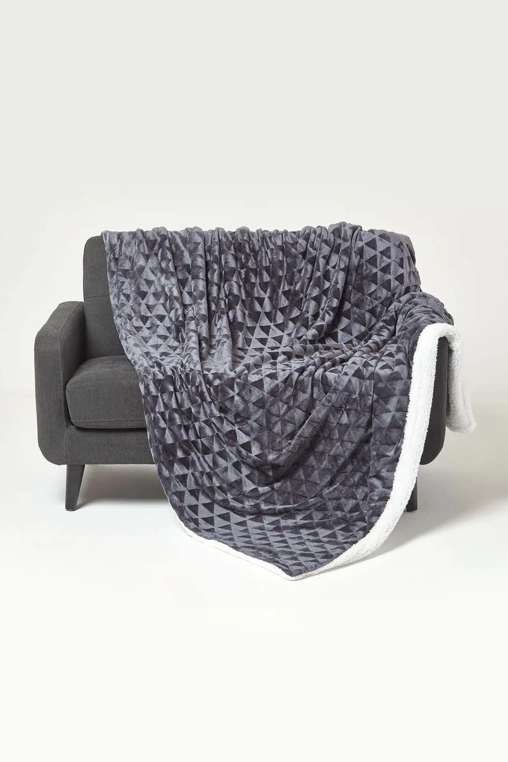 Homescapes Geometric Triangle Velvet Throw in Dark Grey