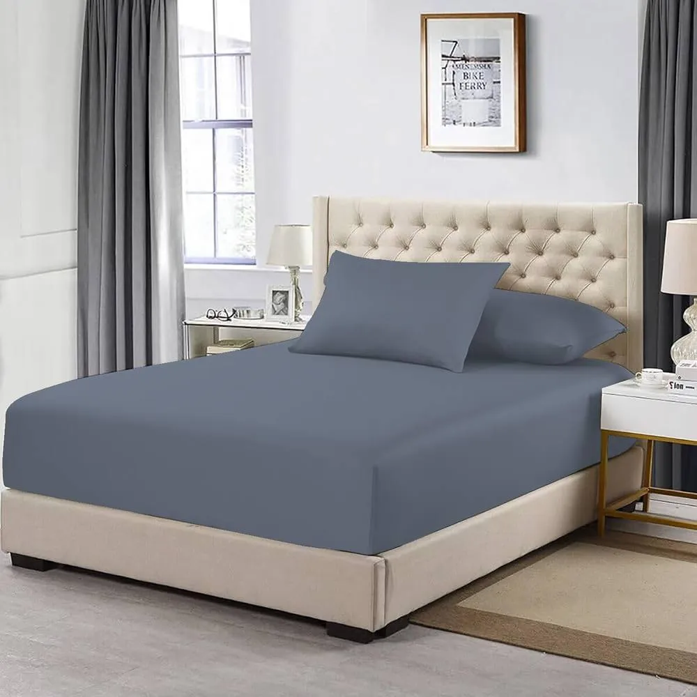 Homes-Linen 100% Egyptian Cotton 200TC Fitted Sheet 30cm Deep Pocket in Grey