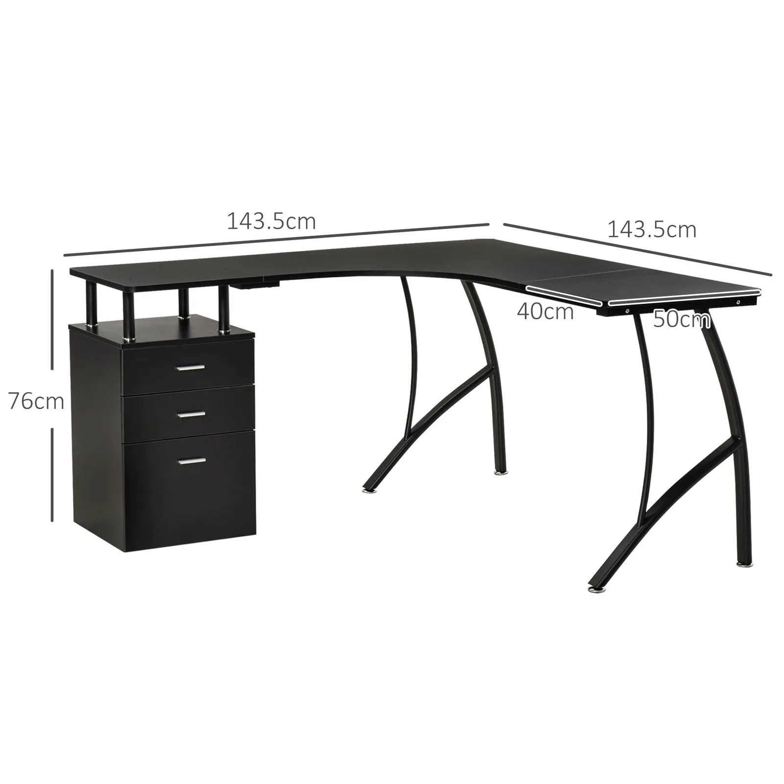 HOMCOM L-Shaped Corner PC Desk Table w/ Drawer Home Office Workstation in Black 3