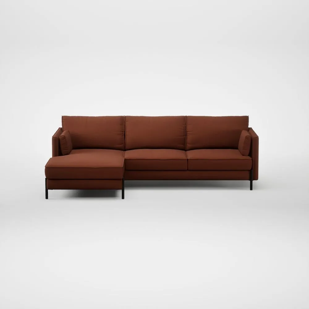 Heal's Tortona Left Hand Facing Corner Chaise Smart Cotton Linen Rust Black Feet 1