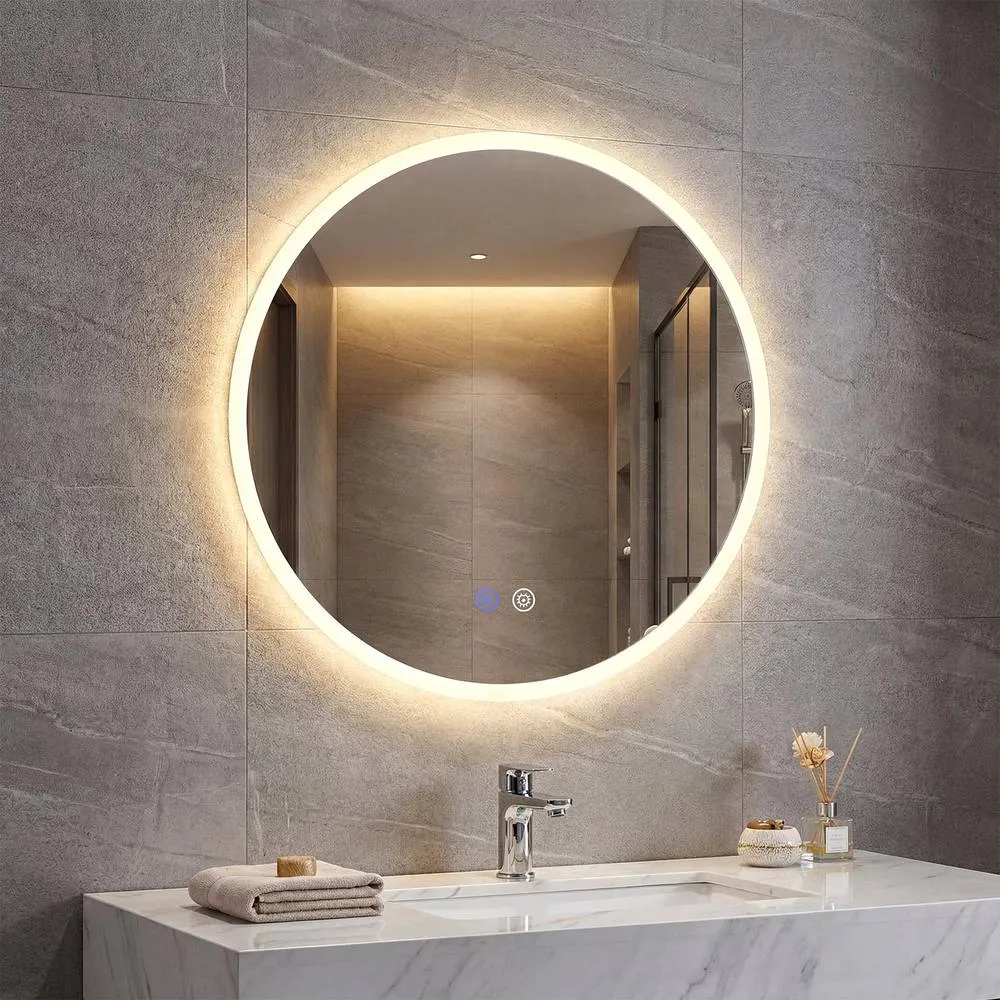 Costway 70 CM Round LED Bathroom Mirror with 3 Light Colors in Silver 3
