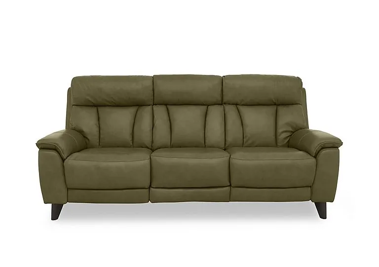 Dreamer Leather 3 Seater Power Recliner Sofa - Olive Green