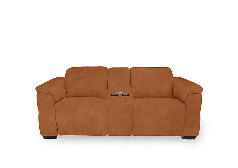 Inca Fabric 2 Seater Power Recliner Sofa with Pop Up Light Console and Power Headrests - Dexter Pumpkin