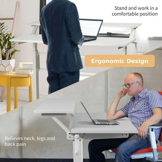 Costway 2-Tier Standing Computer Desk Sit to Stand Workstation Ergonomic Computer Table in White 4