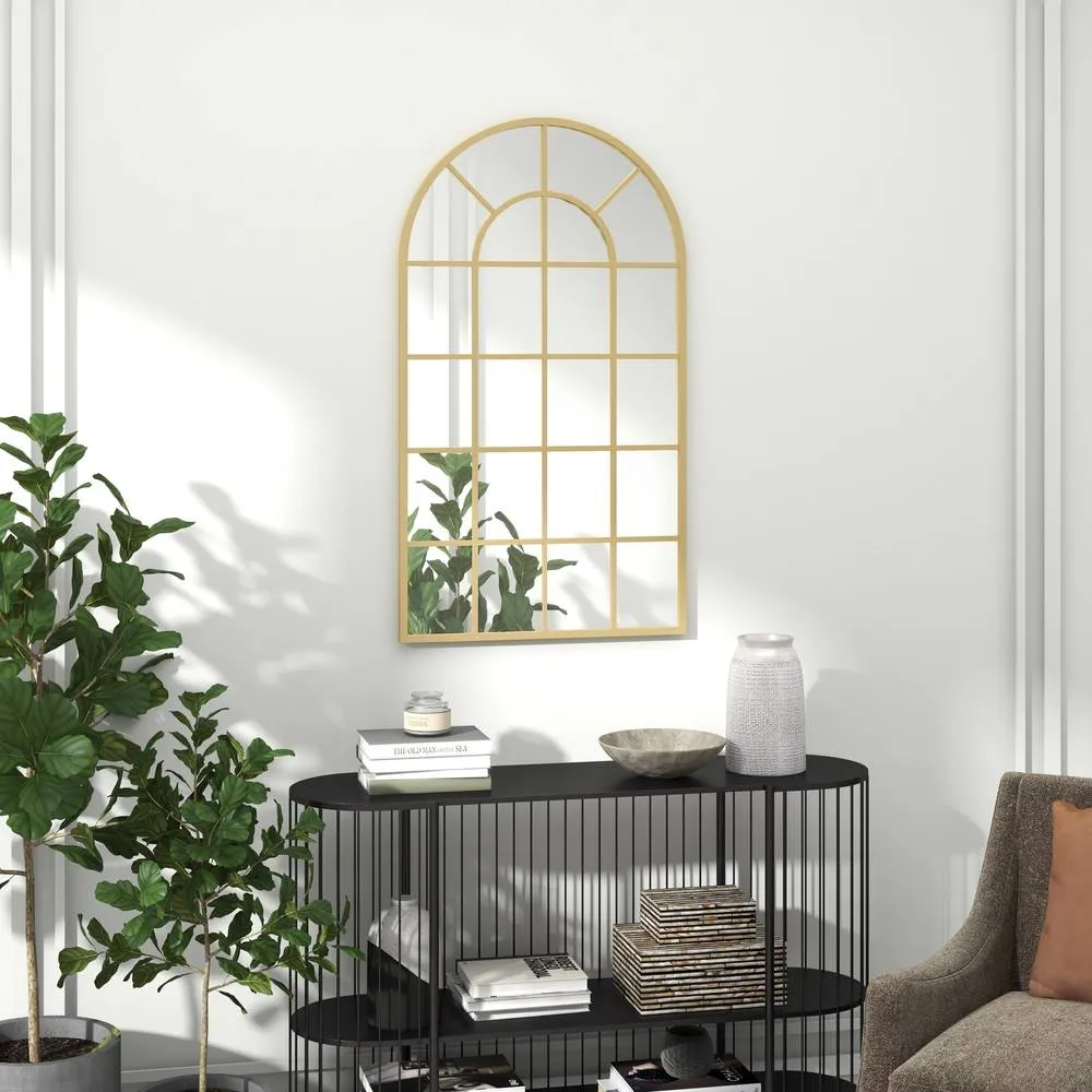 HOMCOM Modern Arch Window Wall Mirror for Living Room Bedroom, Gold Tone