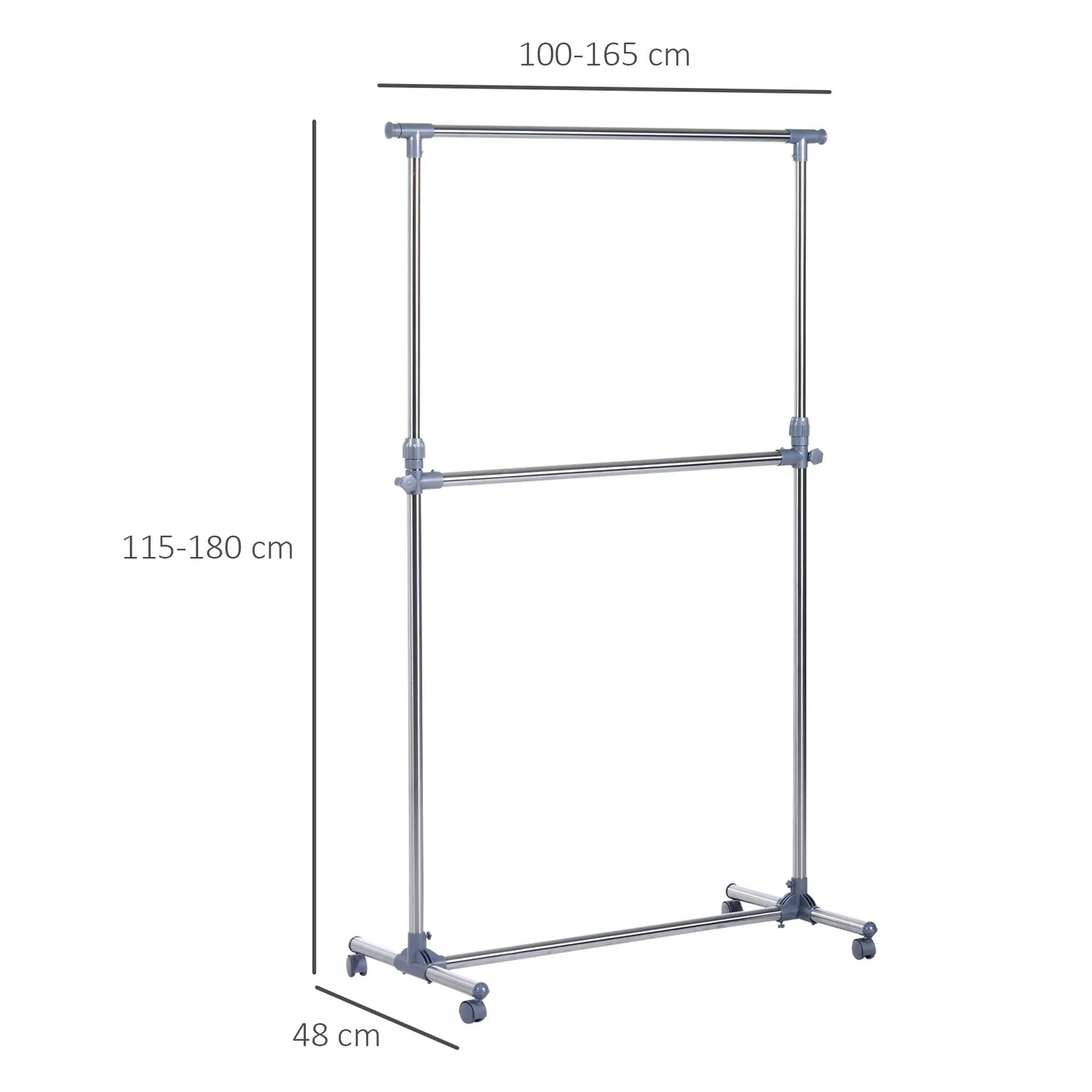 HOMCOM Heavy Duty Adjustable Clothes Hanger Storage Clots Rail Garments Shelf in Grey 3